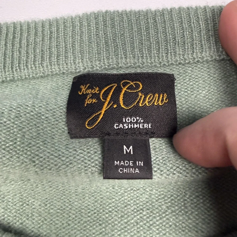 J Crew Sweater Mens Medium Green 100% Cashmere Crewneck Pullover Lightweight